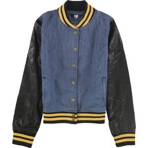 LUE Womens Denim Faux Leather Jean Jacket, Blue, M, DM